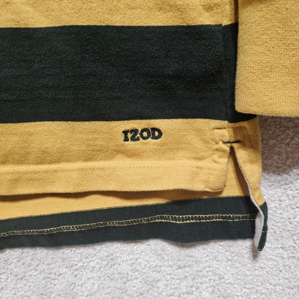 IZOD Mens Rugby Shirt XXL Long Sleeve Striped Green Yellow Cotton Heavyweight - Picture 2 of 15